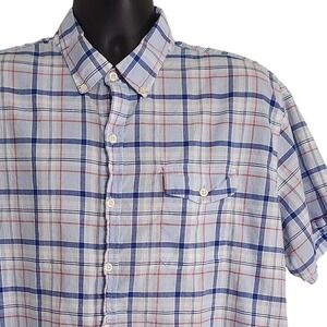 IZOD Seaside Poplin Shirt Plaid Button Up‎ Short Sleeve XXL